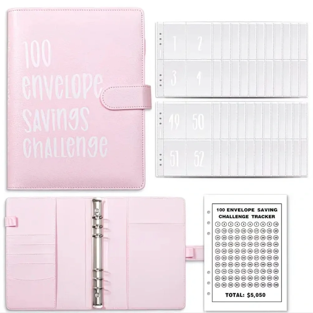 Pink 100 Envelope Savings Challenge Binder